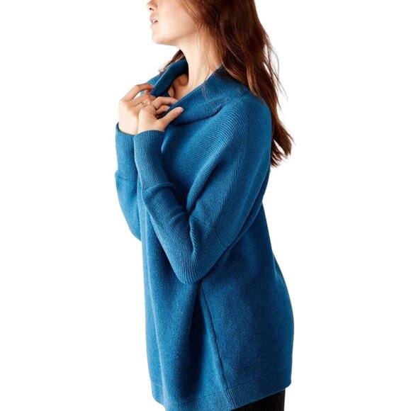 Free People Blue Ottoman Slouchy Tunic Mock Neck Sweater Sz S - Picture 2 of 13